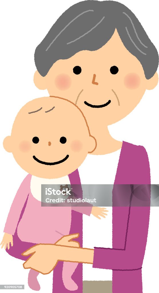 Grandma and baby Illustration of a elderly woman holding a baby. Adult stock vector