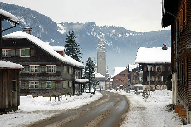 Austrian village in winter stock photo