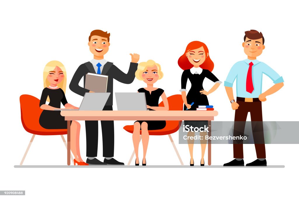 Business People At The Meeting Isolated On White Background Vector  Illustration In Cartoon Flat Style Stock Illustration - Download Image Now  - iStock