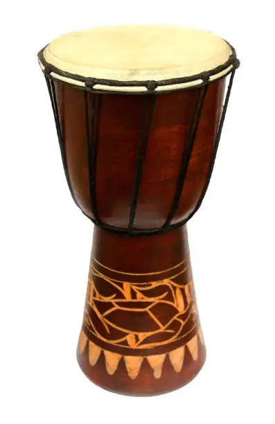 African National drum closeup on white background
