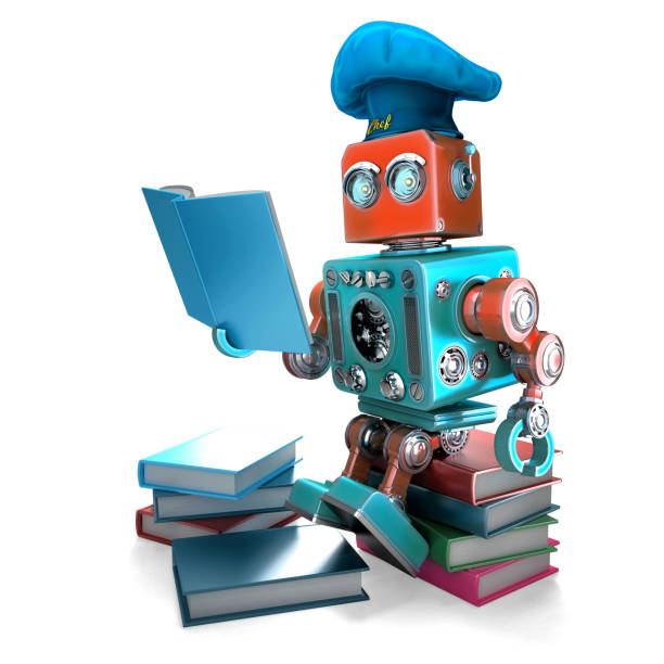istock Robot Chef reading cookbook. 3D illustration. Isolated. Contains clipping path 920918302