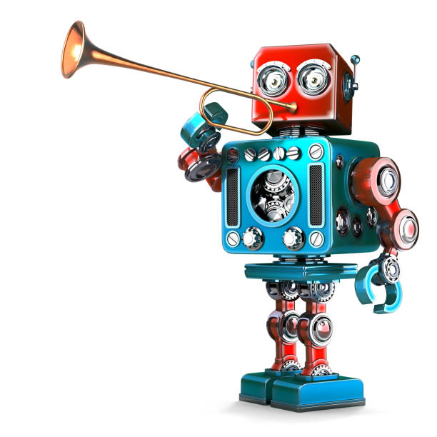 istock Vintage Robot playing trumpet. 3D illustration. Isolated. Contains clipping path 920920810