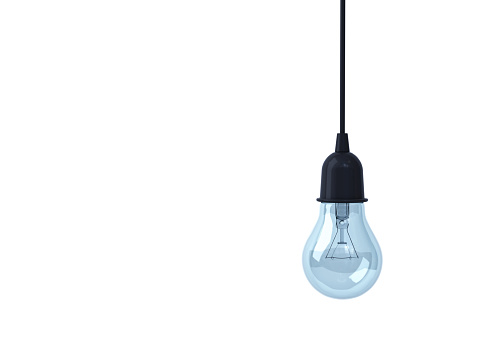 Hanging Light bulb isolated on white background . 3D rendering.