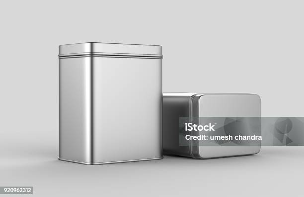 Square Stainless Steel Or Tin Metal Shiny Silver Box Container Isolated On White Background For Mock Up And Packaging Design 3d Render Illustration Stock Photo - Download Image Now