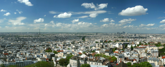 Aerial panoramic image of Paris, taken from the tower of the Sacre Coeur