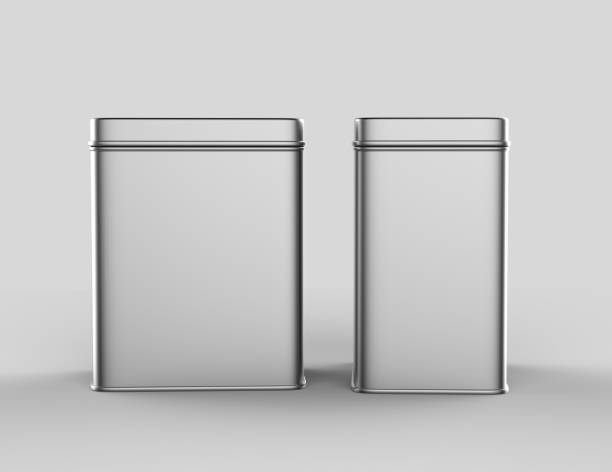 istock Square stainless steel or tin metal shiny silver box container Isolated on white background for mock up and packaging Design. 3d render illustration. 920963224