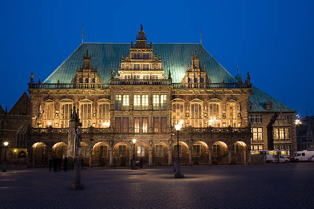 The old cityhall of Bremen, Germany. In front of the cityhall the famous Roland is standing.