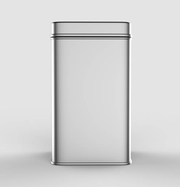 istock Square stainless steel or tin metal shiny silver box container Isolated on white background for mock up and packaging Design. 3d render illustration. 920965280