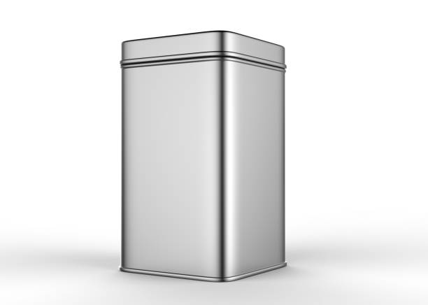 istock Square stainless steel or tin metal shiny silver box container Isolated on white background for mock up and packaging Design. 3d render illustration. 920966888