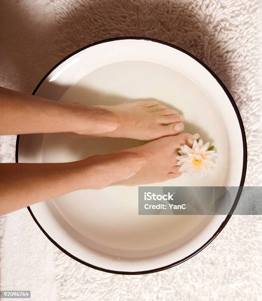 Foot Bath Stock Photo - Download Image Now - Beautiful Woman, Flower, Adult