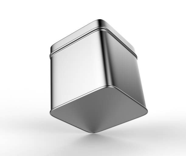 istock Square stainless steel or tin metal shiny silver box container Isolated on white background for mock up and packaging Design. 3d render illustration. 920968582