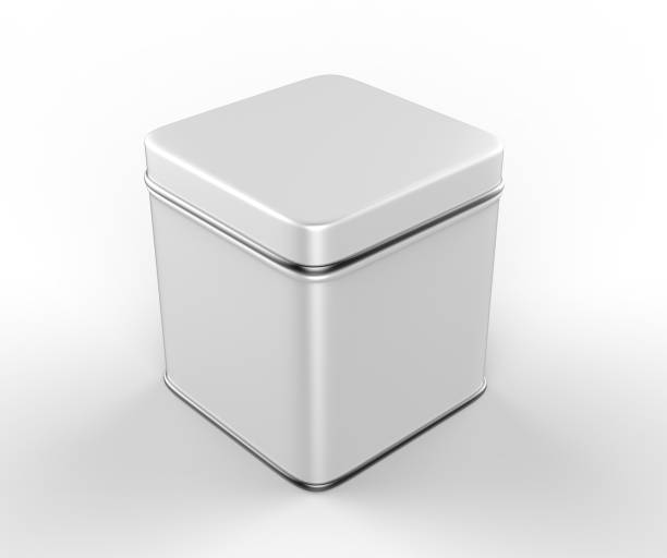 istock Square stainless steel or tin metal shiny silver box container Isolated on white background for mock up and packaging Design. 3d render illustration. 920971880