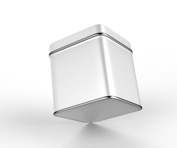 istock Square stainless steel or tin metal shiny silver box container Isolated on white background for mock up and packaging Design. 3d render illustration. 920971898
