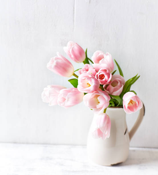 Pastel Pink Tulips in a Vase