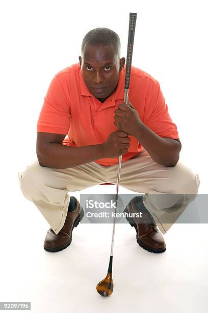 Hombre Afroamericano Con Club De Golf Foto de stock y más banco de imágenes de Africano-americano - Africano-americano, Fondo blanco, Golf