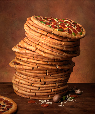 Tower Of Pizza Stock Photo - Download Image Now - Pizza, Stack