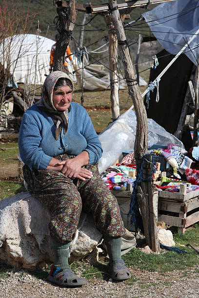 istock Nomadic woman selling her hand made goods 92098571