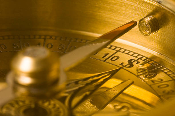 istock Old style brass compass close up with shallow DOF 92098979