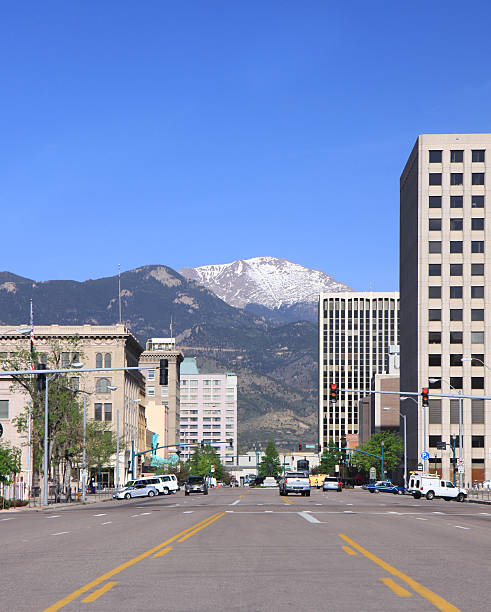 A picture of downtown Colorado Springs on a clear day stock photo