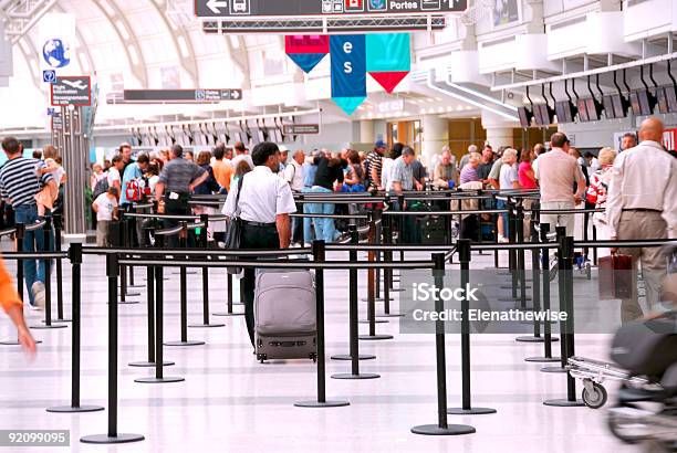 Airport Crowd Stock Photo - Download Image Now - Airport, Waiting In Line, In A Row