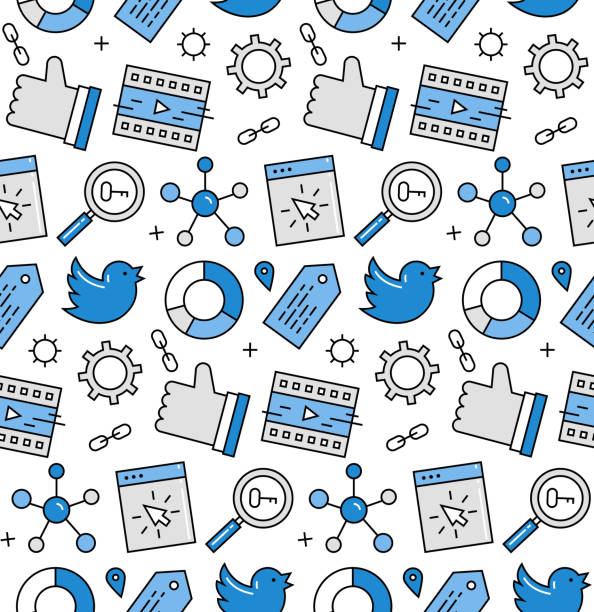 ilustrações de stock, clip art, desenhos animados e ícones de social media seamless icons pattern - content sharing backgrounds computer icon