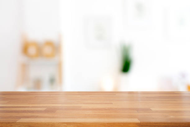 istock Empty wooden table with living room background 920998124