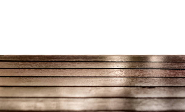 Brown wood glossy table top on white background