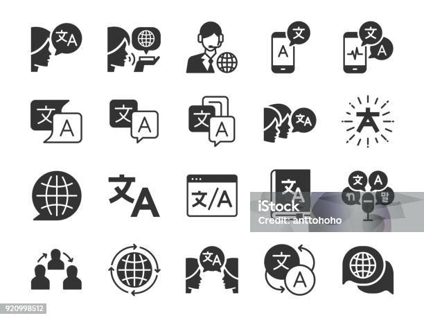 Translation Icon Set Included The Icons As Translate Translator Language Bilingual Dictionary Communication Biracial And More Stock Illustration - Download Image Now