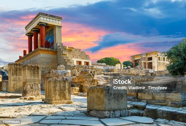 Knossos Palace At Crete Greece Knossos Palace Is The Largest Bronze Age Archaeological Site On Crete And The Ceremonial And Political Centre Of The Minoan Civilization And Culture Stock Photo - Download Image Now