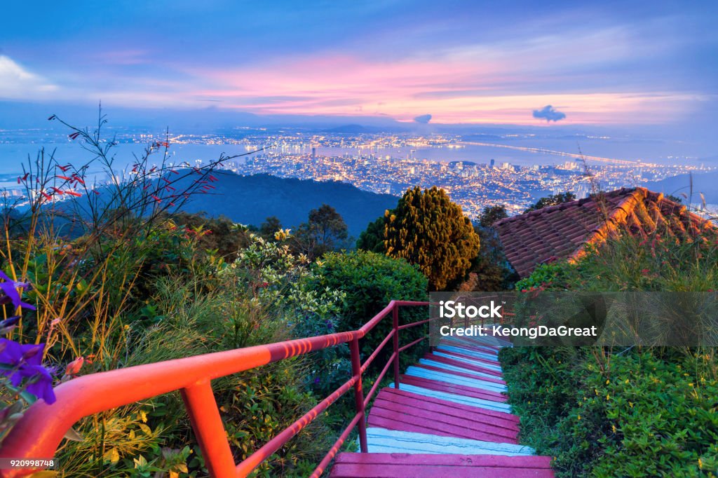 George Town City view from Penang Hill during dawn Malaysia Stock Photo