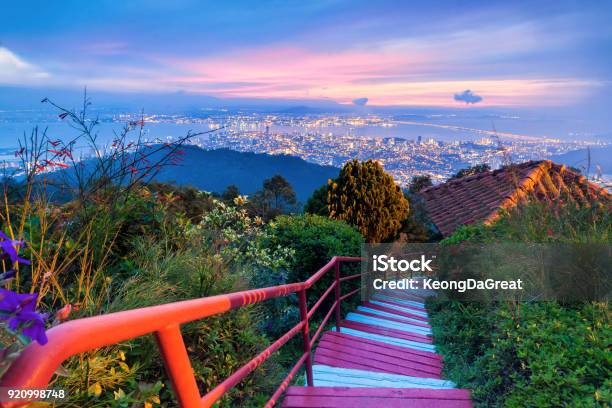 George Town City View From Penang Hill During Dawn Stock Photo - Download Image Now - Malaysia, George Town - Penang, Penang Island