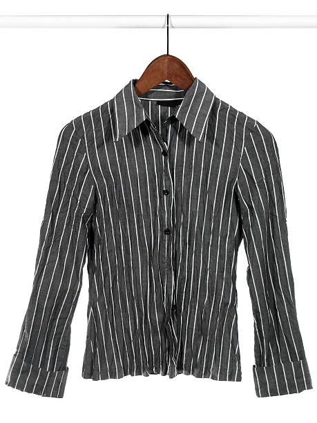 istock Gray striped shirt on white background 92100280