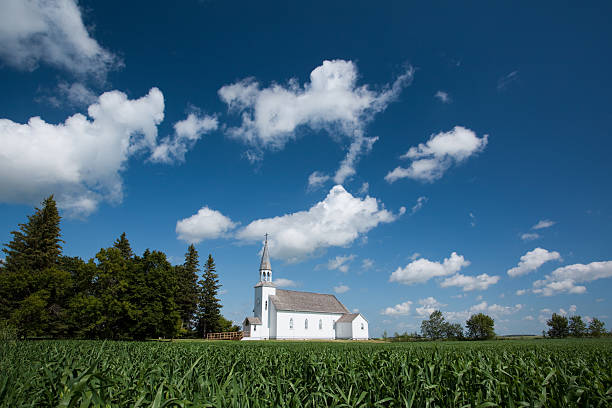 istock Blue skies over a country church 92101110