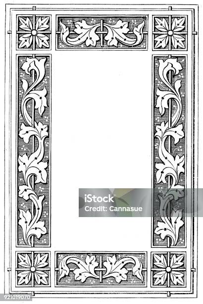 Victorian Black And White Illuminated Page Frame Style Feb112 With Empty Text Boxes 19th Century Ornate Page Decoration 1866 Stock Illustration - Download Image Now