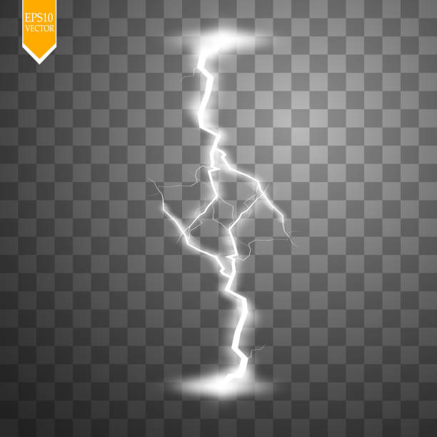 ilustracja wektorowa. przejrzysty efekt świetlny elektrycznych błyskawic. nieposkromiona moc naturalnej energii - lightning strike stock illustrations