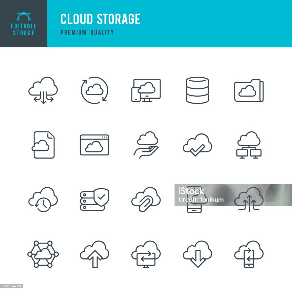 Cloud Storage - set of thin line vector icons Set of Cloud Storage Services vector icons. Cloud Computing stock vector