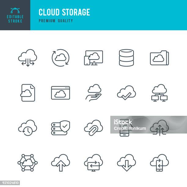 Cloud Storage Set Of Thin Line Vector Icons Stock Illustration - Download Image Now - Cloud Computing, Icon Symbol, Backup