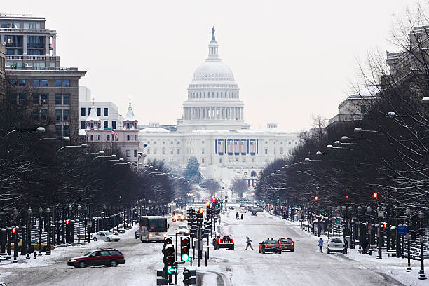 United States Capitol in Winter stock photo