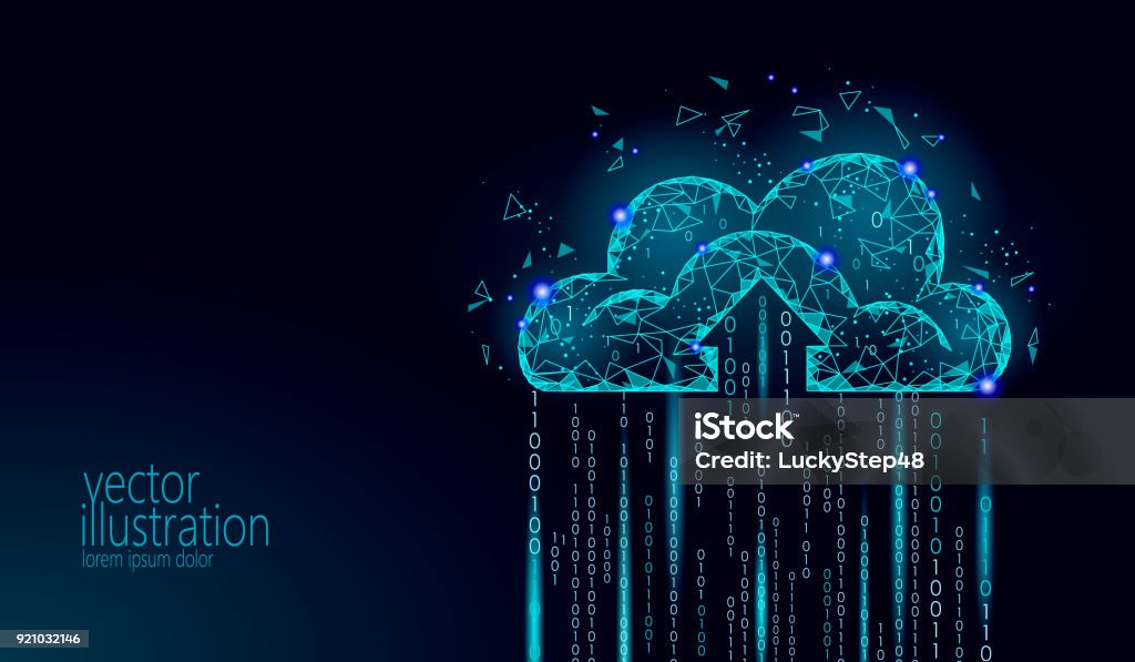 Cloud computing Online-Speicher low-Poly. Polygonale moderne Internet Geschäft Zukunftstechnologie. Blau leuchtende Globaldaten Informationen Austausch verfügbar Hintergrund Vektor-illustration - Lizenzfrei Cloud Computing Vektorgrafik