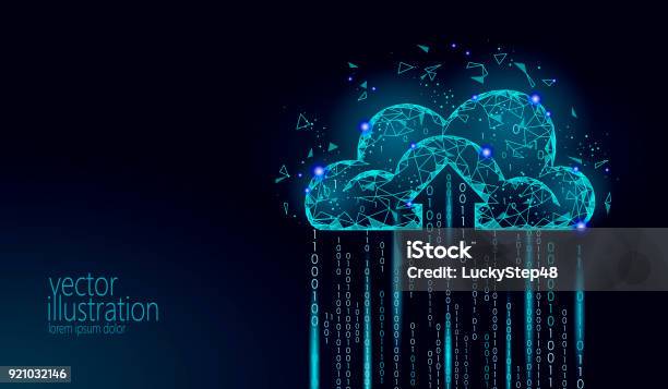 Ilustración de Cloud Computing Poli Baja De Almacenamiento En Línea Poligonal Futuro Internet Negocios Tecnología Moderna Azul Brillante Datos Globales Información Intercambio Disponible Fondo Vector Ilustración y más Vectores Libres de Derechos de Computación en nube