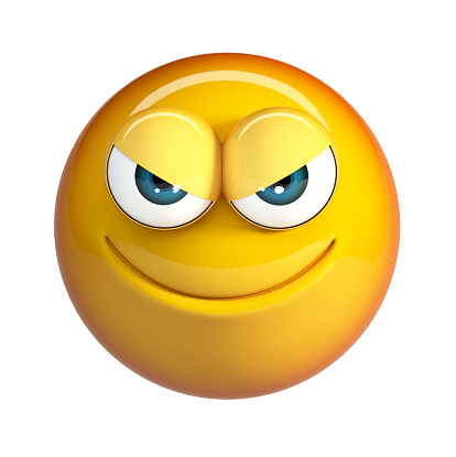 Evil emoji, Badness emoticon. 3d rendering isolated on white background