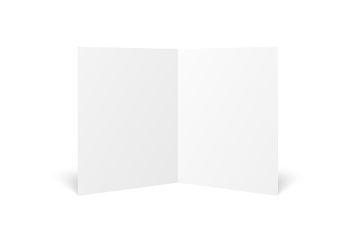 Vector blank white twofold leaflet opened on white background. top view. Zigzag folded paper sheet in A4. Mock up of empty cover, leaflet, brochure, pamphlet, flyer isolated. 3D illustration