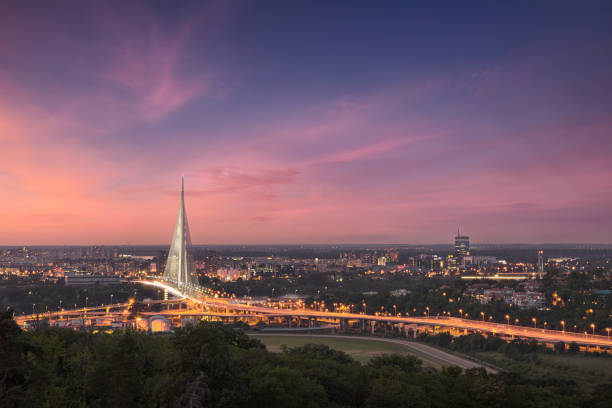 istock Beautiful panorama of Belgrade town at dusk 921033092