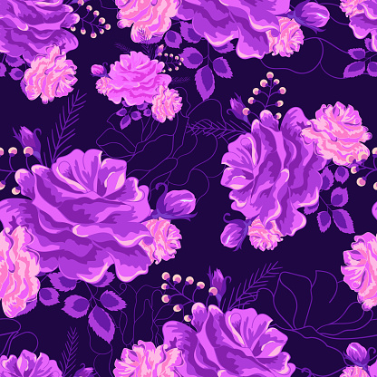 Pink Violet Roses Pattern Rose Cute Seamless Pattern Violet01 Stock Illustration - Download Image ...