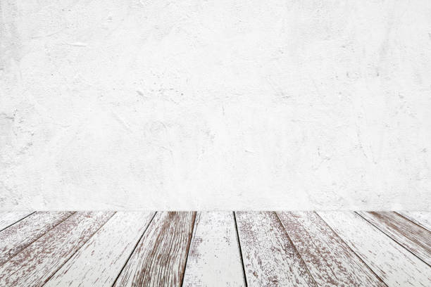 istock Empty perspective vintage white wood and white cement wall background, room, table top, shelf for product display montage background 921039316
