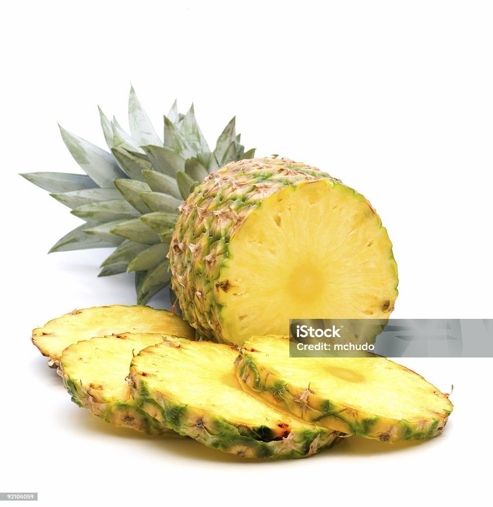 fresh slice pineapple on white background  Color Image Stock Photo