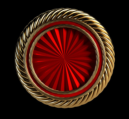 Round Medallion with Golden Ornaments. 3d Rendering Isolated on Black Background