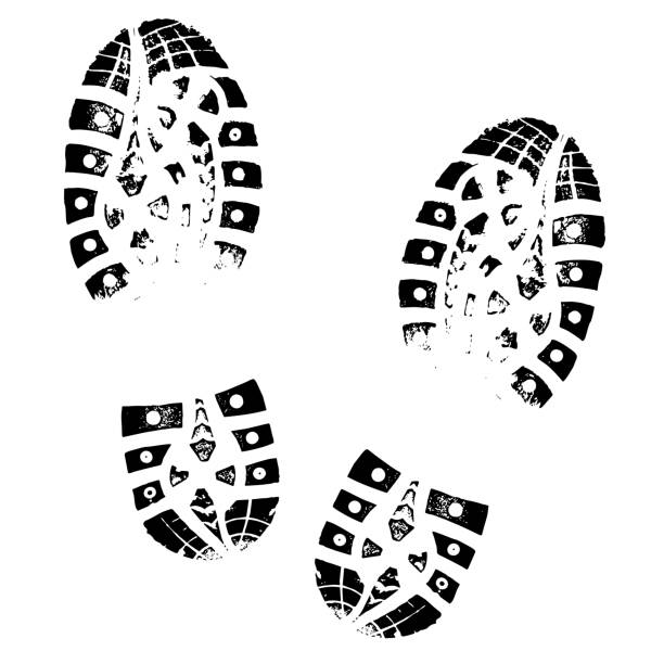 illustrazioni stock, clip art, cartoni animati e icone di tendenza di impronta di avvio. scarpa con impronte umane silhouette. isolato su sfondo bianco - stivale