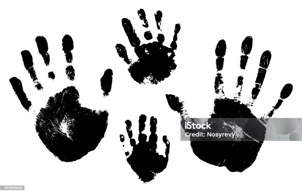 Handprints of a man, a woman, a child. Vector silhouette on white background Handprint stock vector