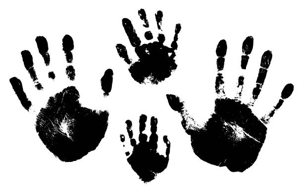 Handprints of a man, a woman, a child. Vector silhouette on white background Handprints of a man, a woman, a child. Vector silhouette on white background handprint stock illustrations